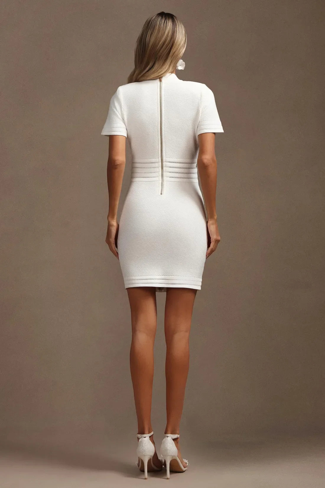 Sagoni V-Neck Gold Button Short Sleeve Mini Dress