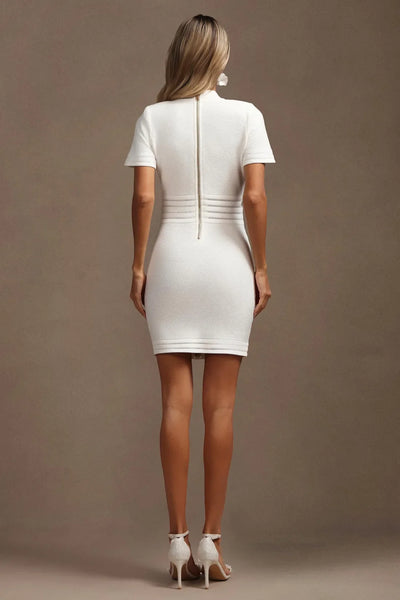 Sagoni V-Neck Gold Button Short Sleeve Mini Dress