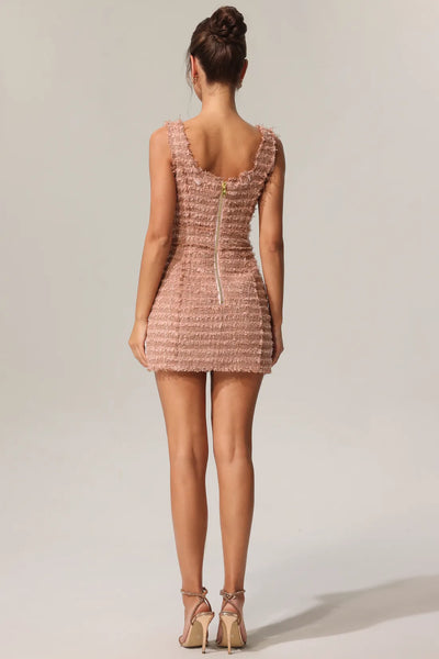Taliesin Gold Button Strap Tweed Mini Dress