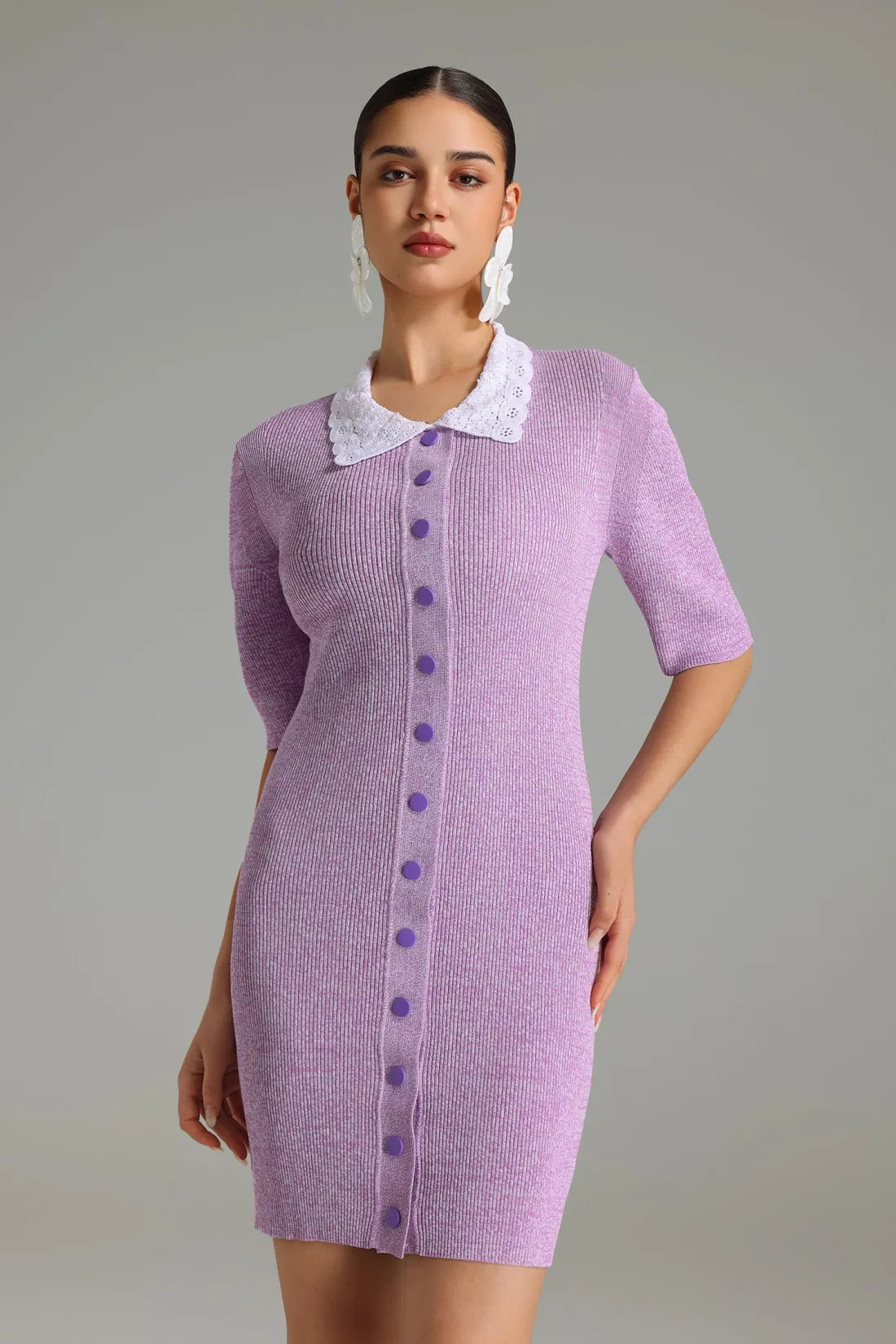 Perrine Front Button Knit Mini Dress