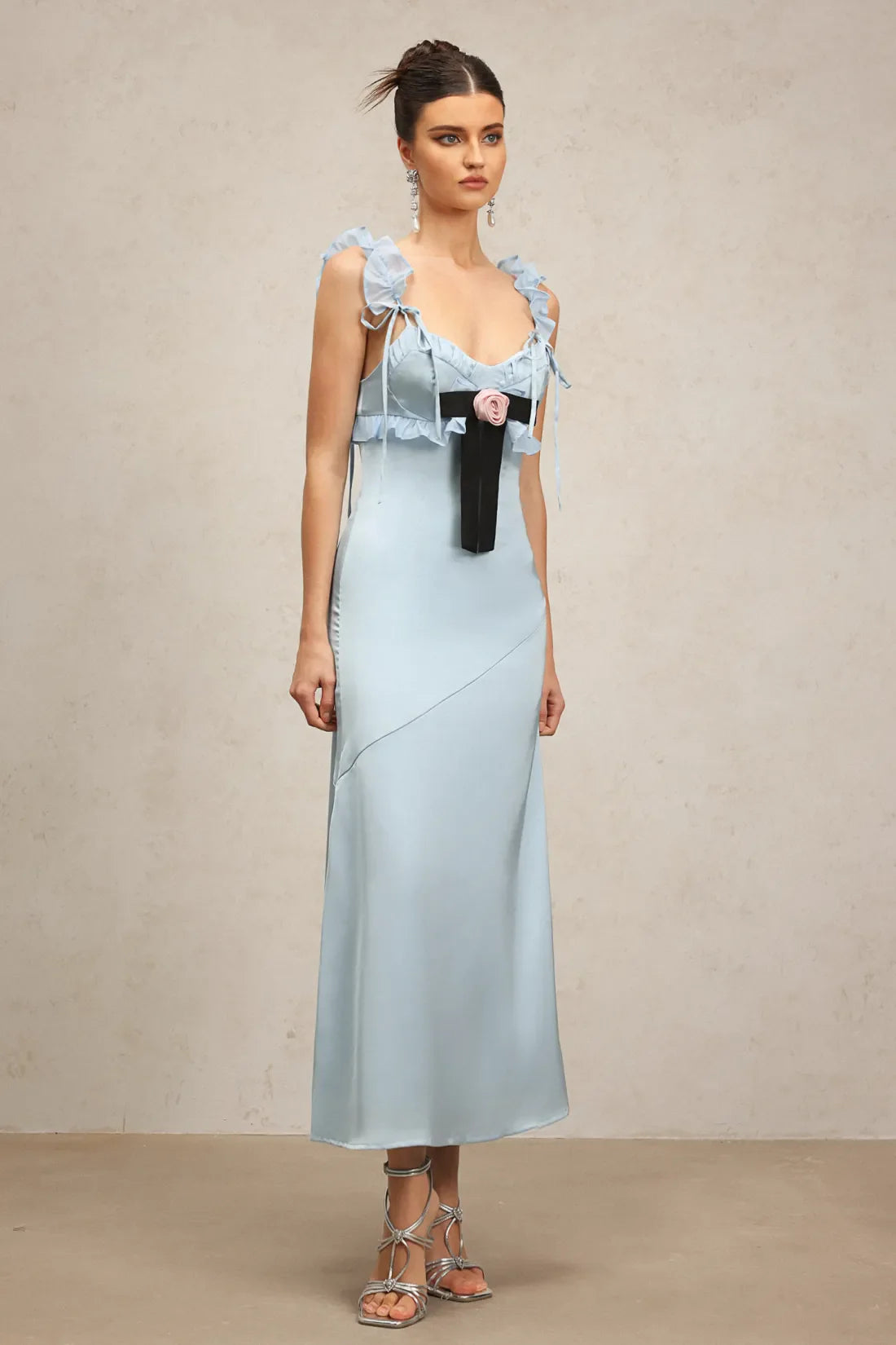 Vikiya Tie-Front Ruffled Loop Long Dress