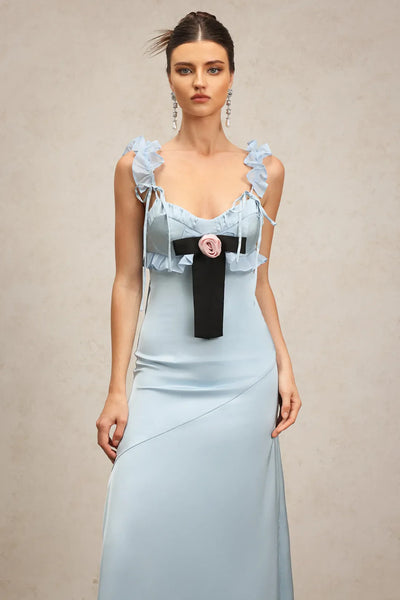 Vikiya Tie-Front Ruffled Loop Long Dress