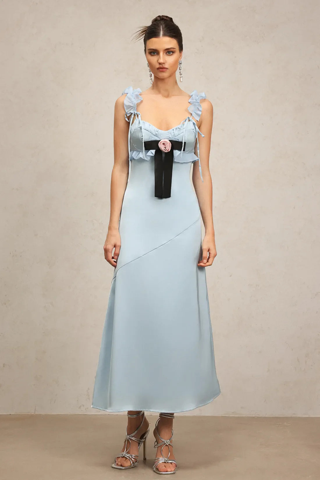 Vikiya Tie-Front Ruffled Loop Long Dress