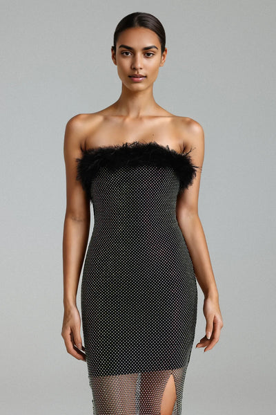 Perly Diamante Faux Fur Midi Dress
