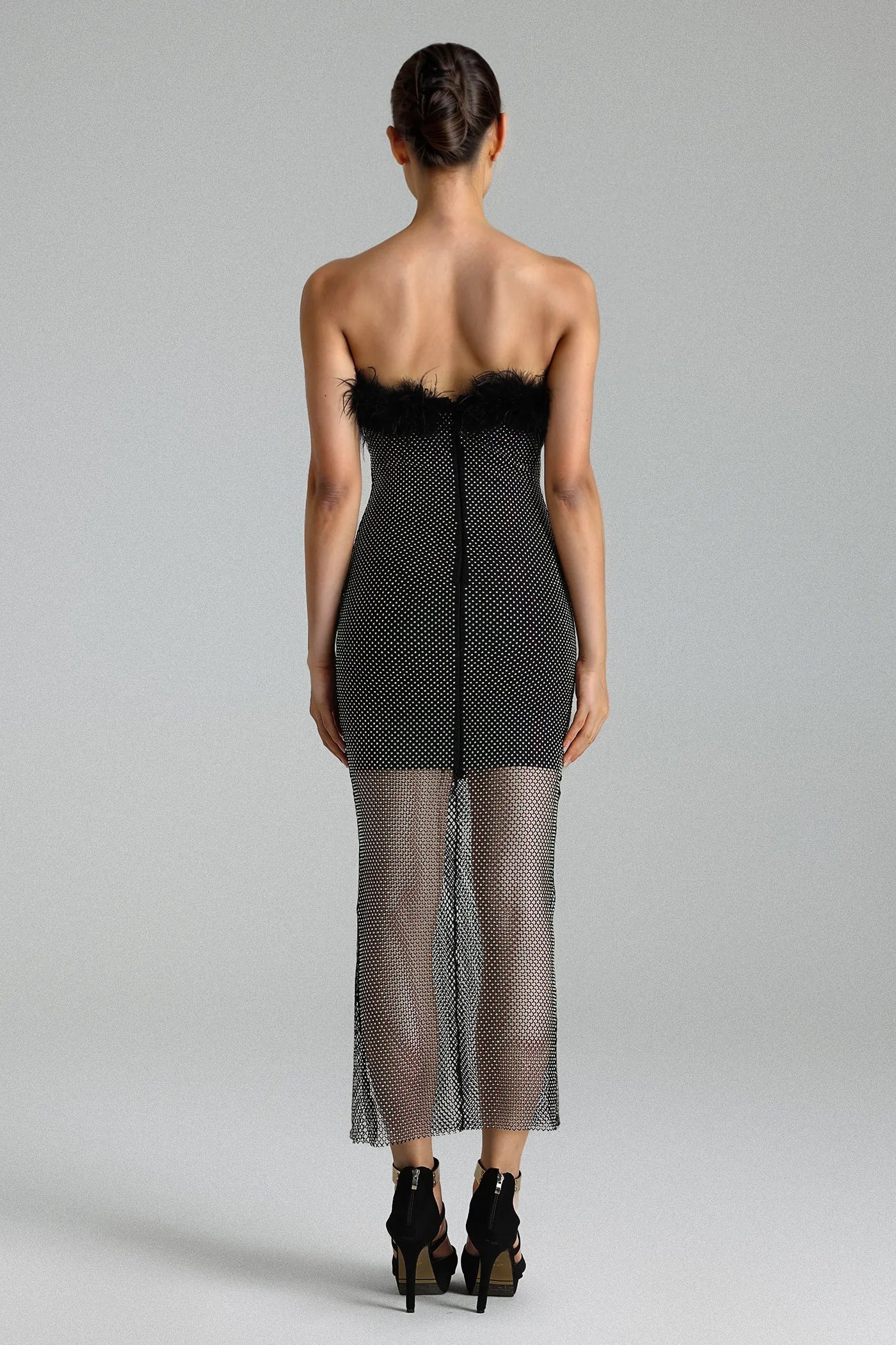 Perly Diamante Faux Fur Midi Dress