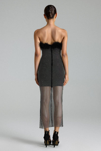 Perly Diamante Faux Fur Midi Dress