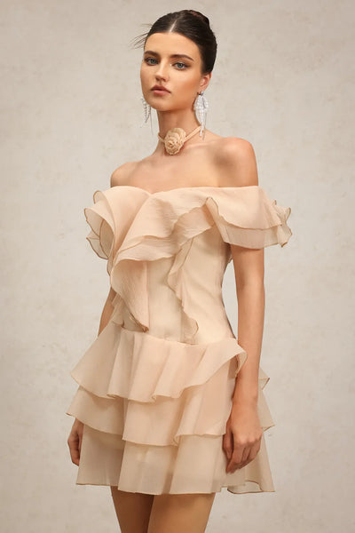 Quanne Off-Shoulder Layered Ruffled Mini Dress