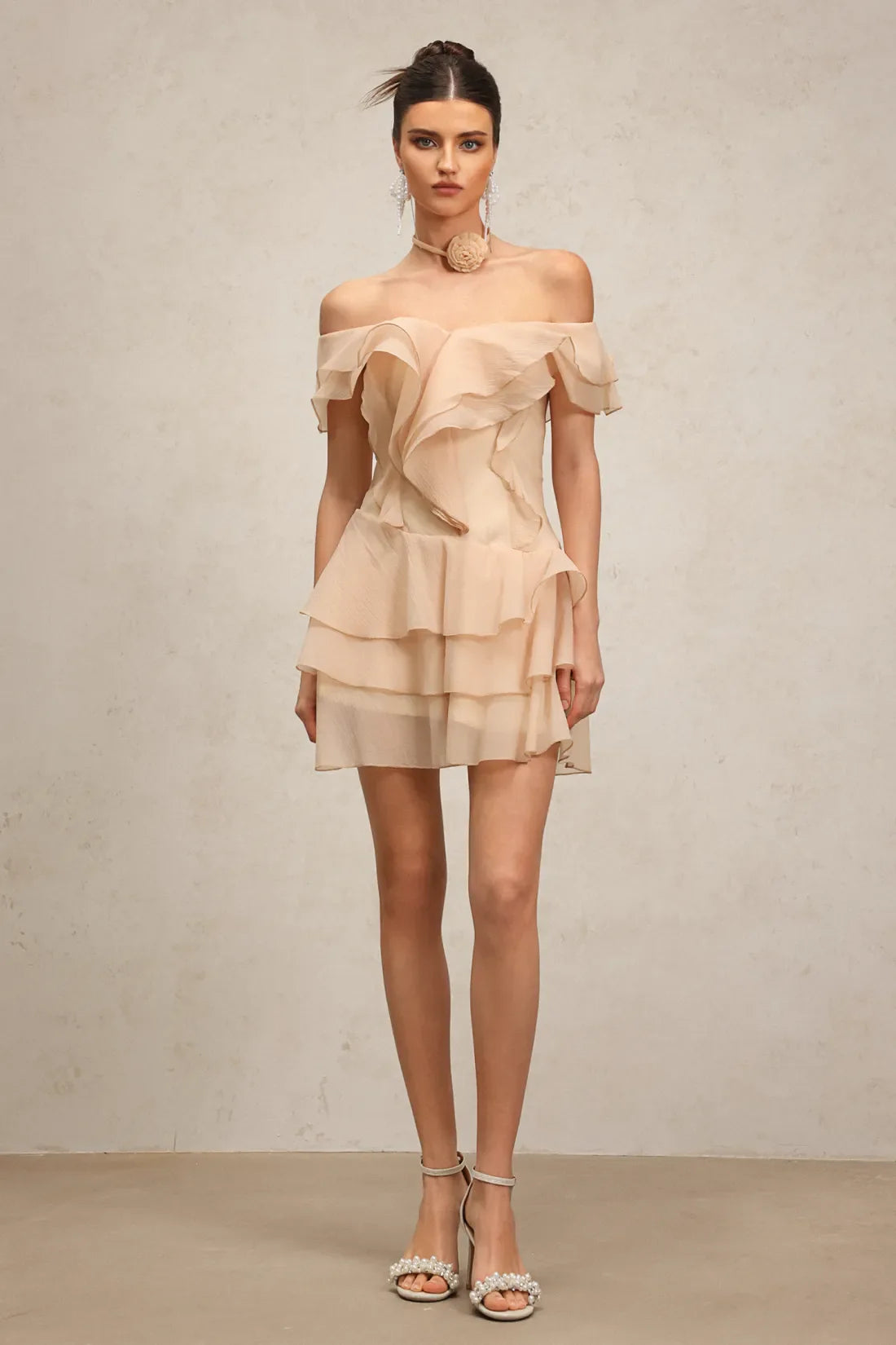 Quanne Off-Shoulder Layered Ruffled Mini Dress