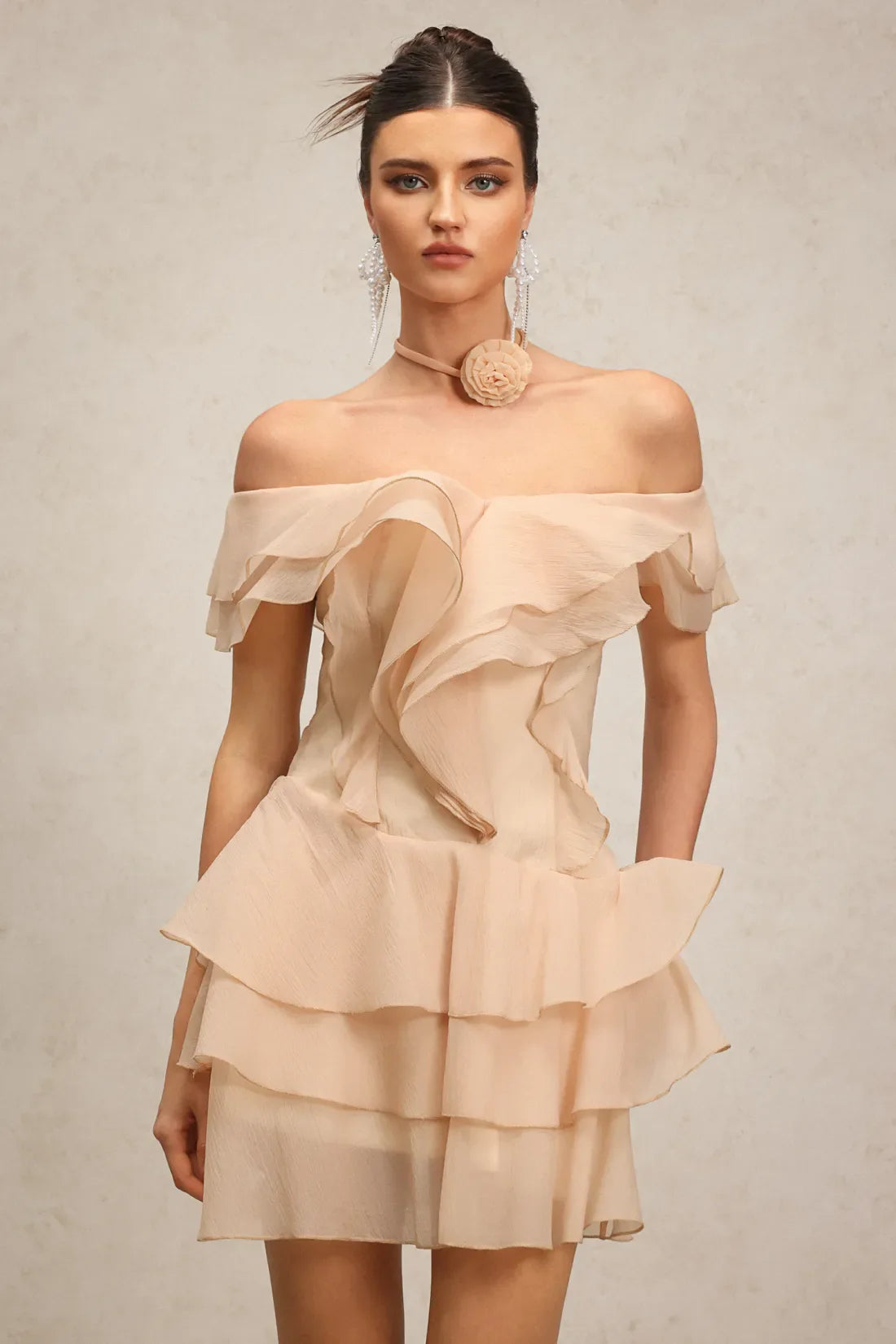 Quanne Off-Shoulder Layered Ruffled Mini Dress