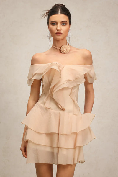 Quanne Off-Shoulder Layered Ruffled Mini Dress
