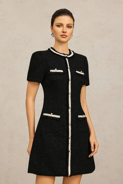 Pillnee Round Neck Short Sleeve Mini Dress
