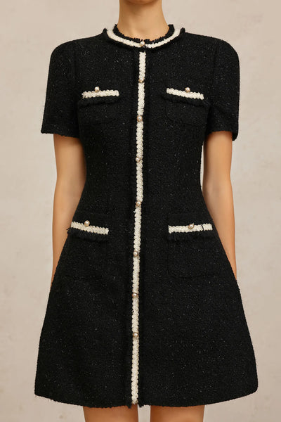 Pillnee Round Neck Short Sleeve Mini Dress