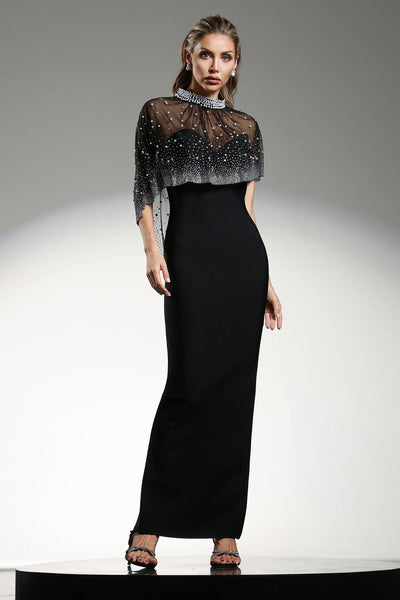 Jacey Elmas Pearl Beaded Long Dress