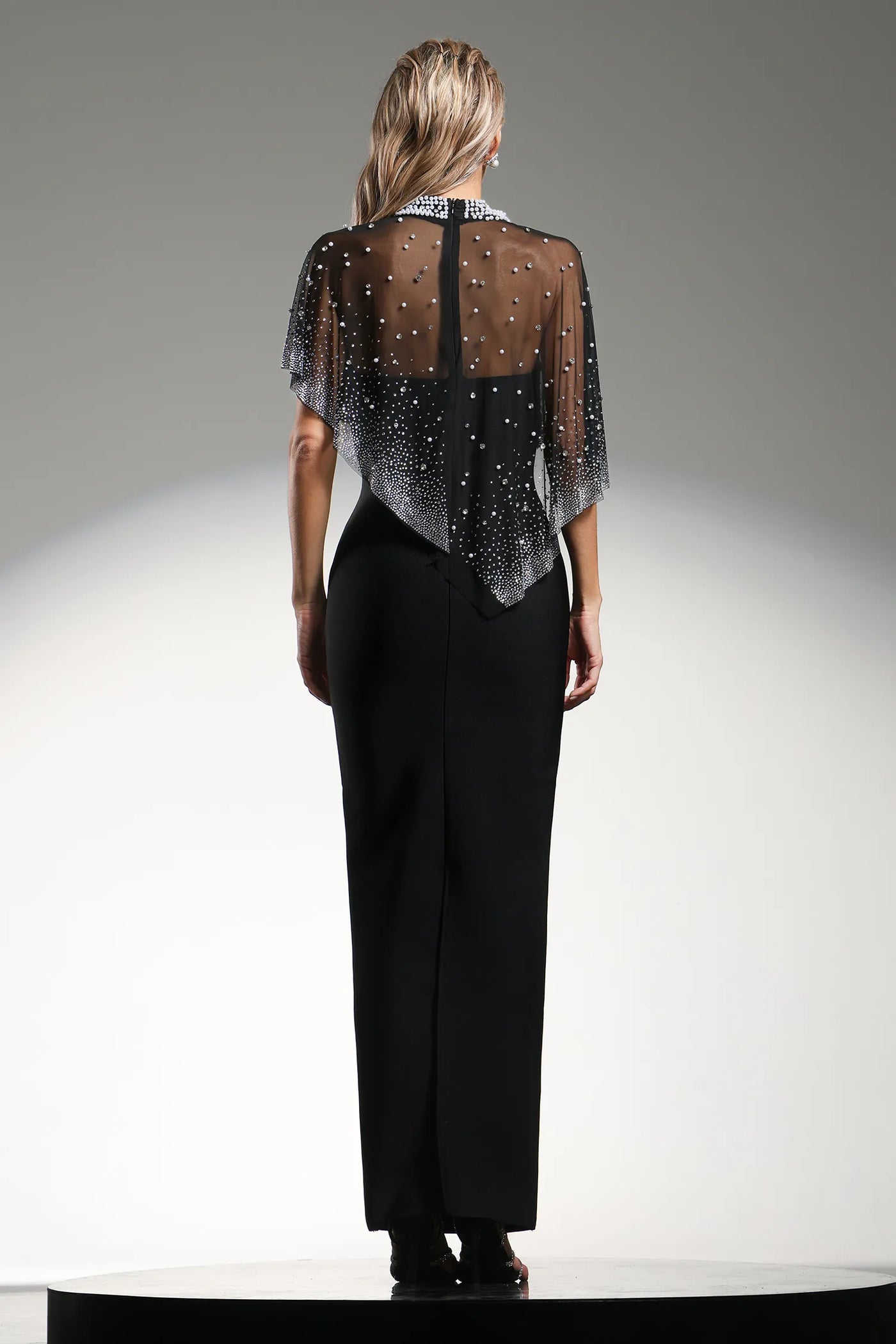 Jacey Elmas Pearl Beaded Long Dress