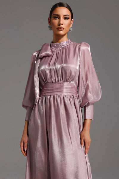 Jenny Long Sleeve Tie Bow Diamond Maxi Dress