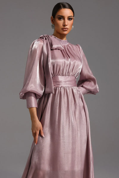 Jenny Long Sleeve Tie Bow Diamond Maxi Dress