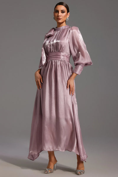 Jenny Long Sleeve Tie Bow Diamond Maxi Dress