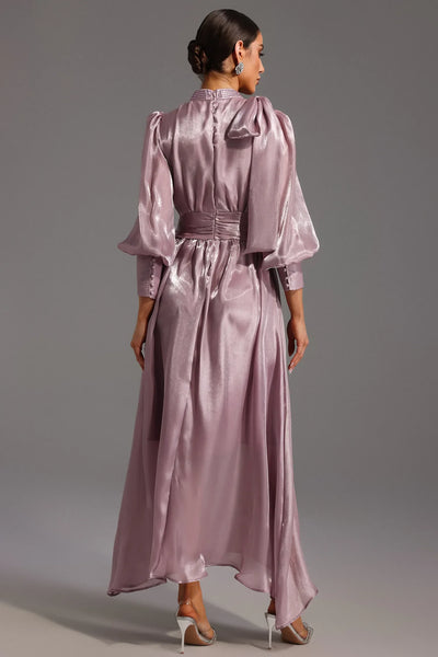 Jenny Long Sleeve Tie Bow Diamond Maxi Dress