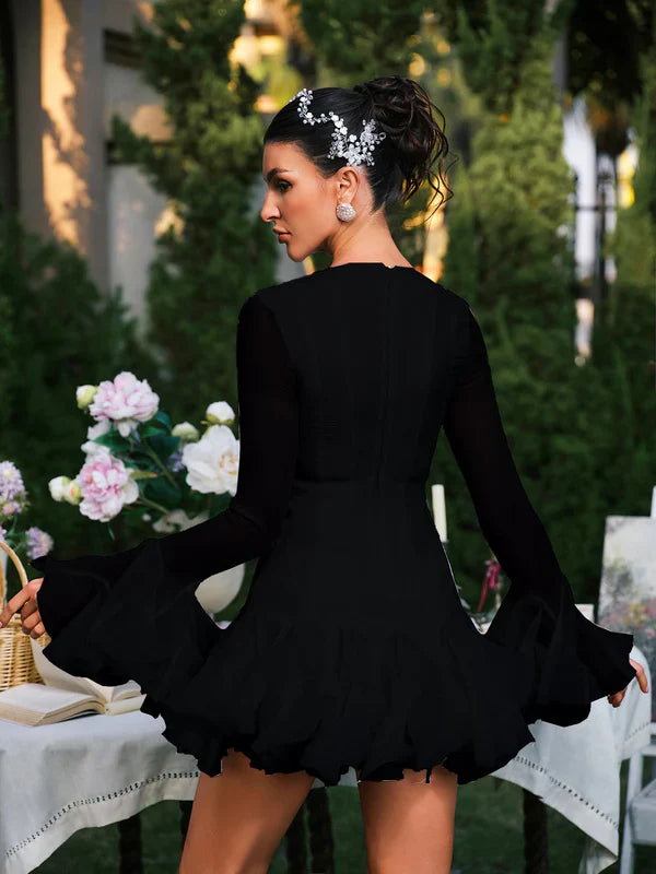 Edsel Flare Button Black Mini Dress