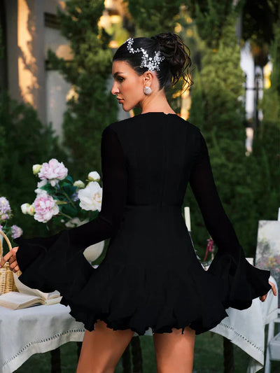 Edsel Flare Button Black Mini Dress
