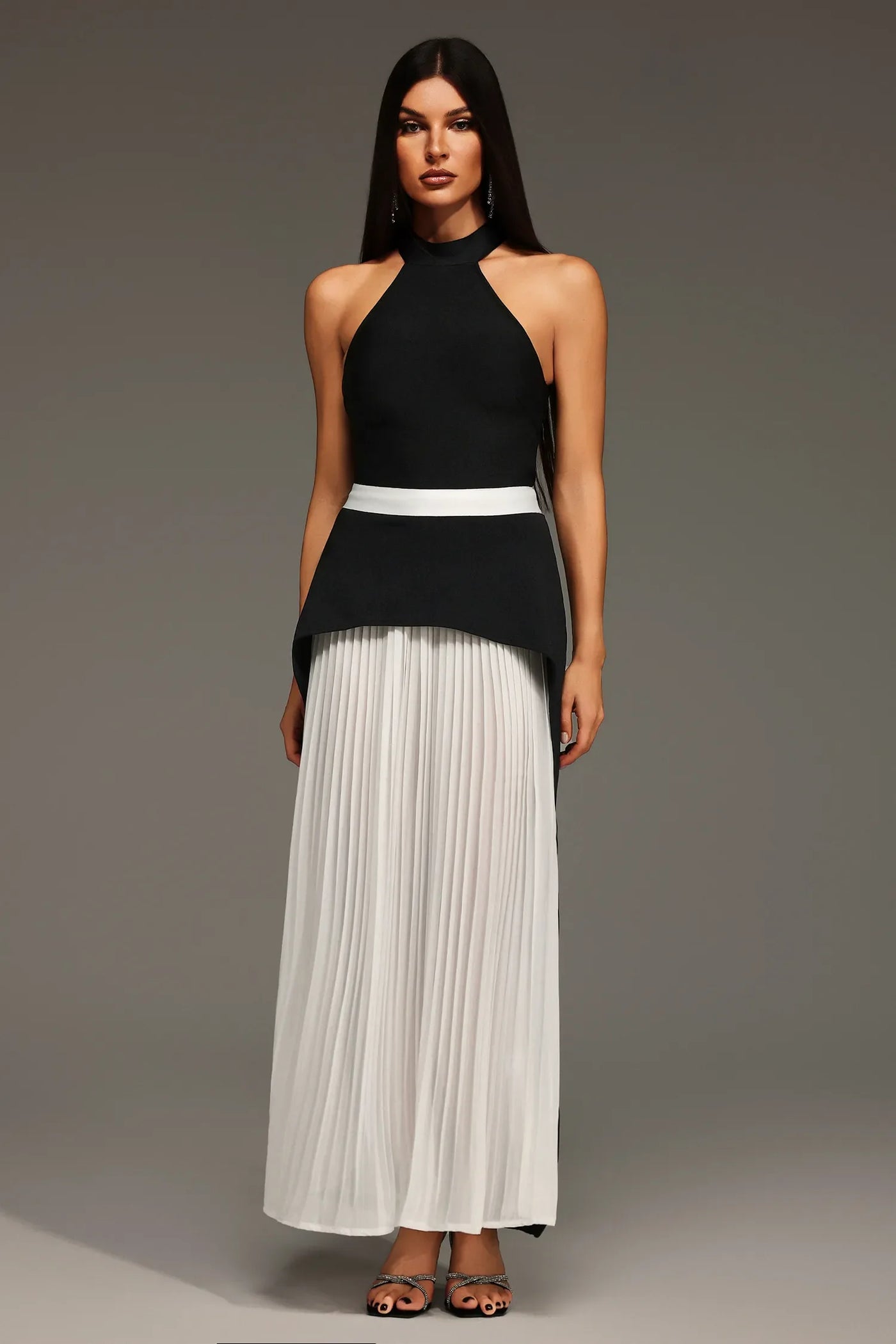 Mila Sleeveless Halter Wrinkled Long Dress