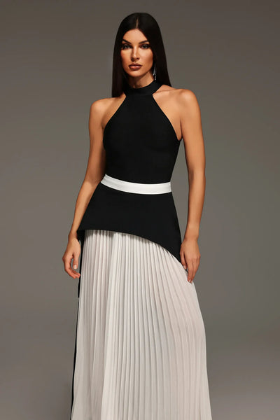 Mila Sleeveless Halter Wrinkled Long Dress