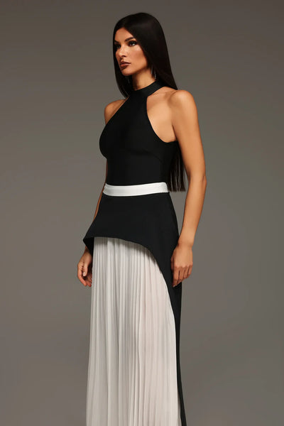 Mila Sleeveless Halter Wrinkled Long Dress