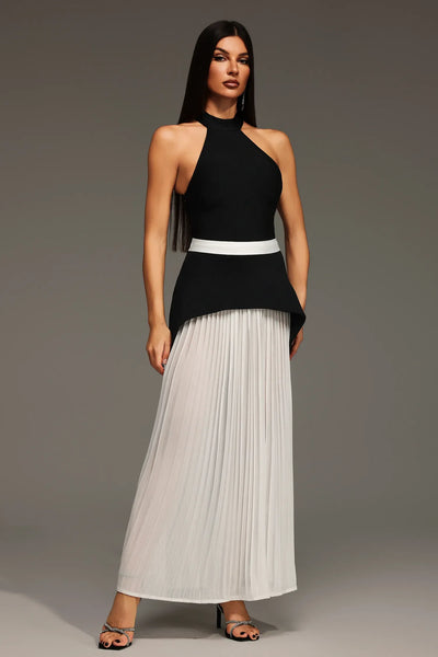 Mila Sleeveless Halter Wrinkled Long Dress