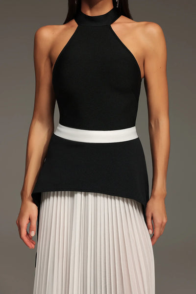 Mila Sleeveless Halter Wrinkled Long Dress