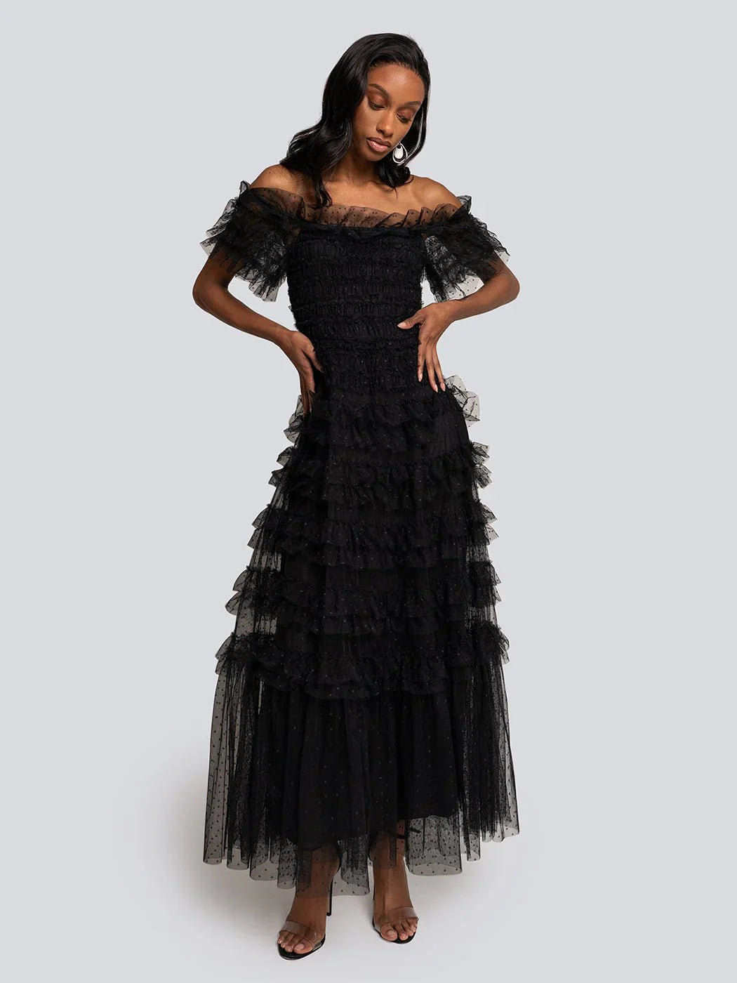 ERIKA Polka Dot Tulle Layered Long Dress