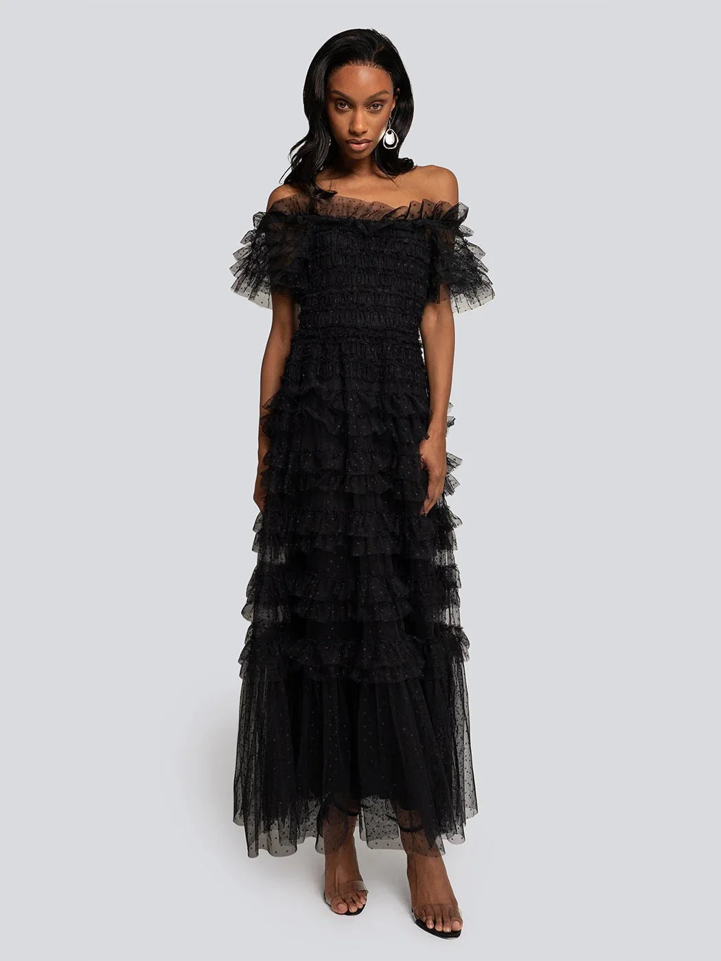 ERIKA Polka Dot Tulle Layered Long Dress