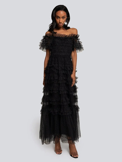 ERIKA Polka Dot Tulle Layered Long Dress