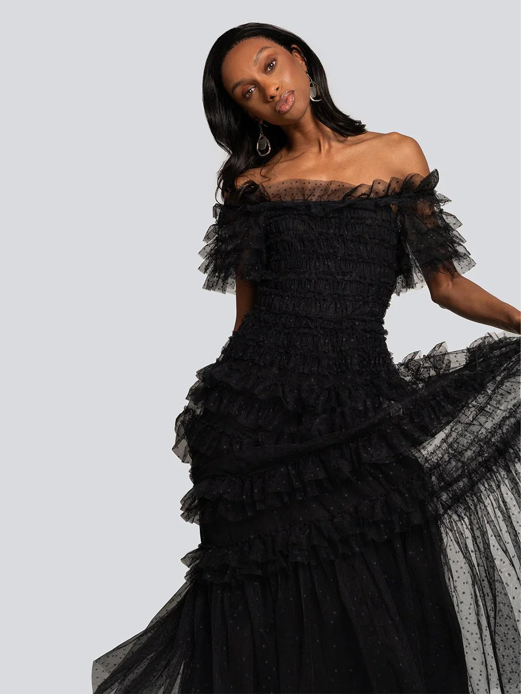 ERIKA Polka Dot Tulle Layered Long Dress