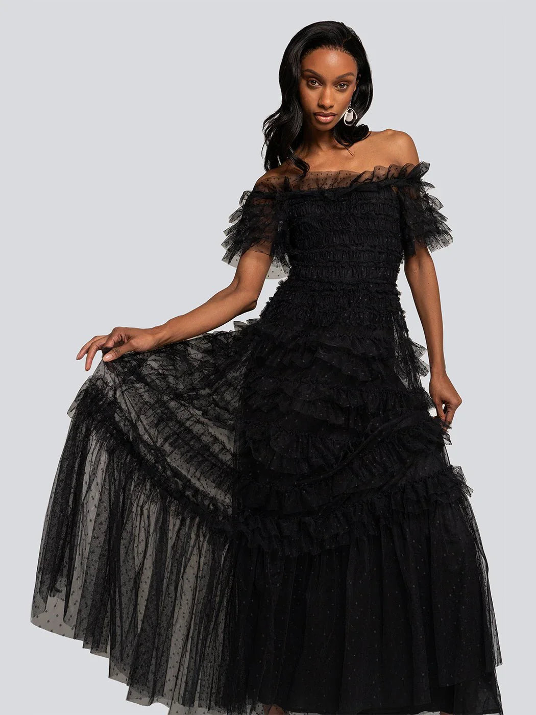 ERIKA Polka Dot Tulle Layered Long Dress