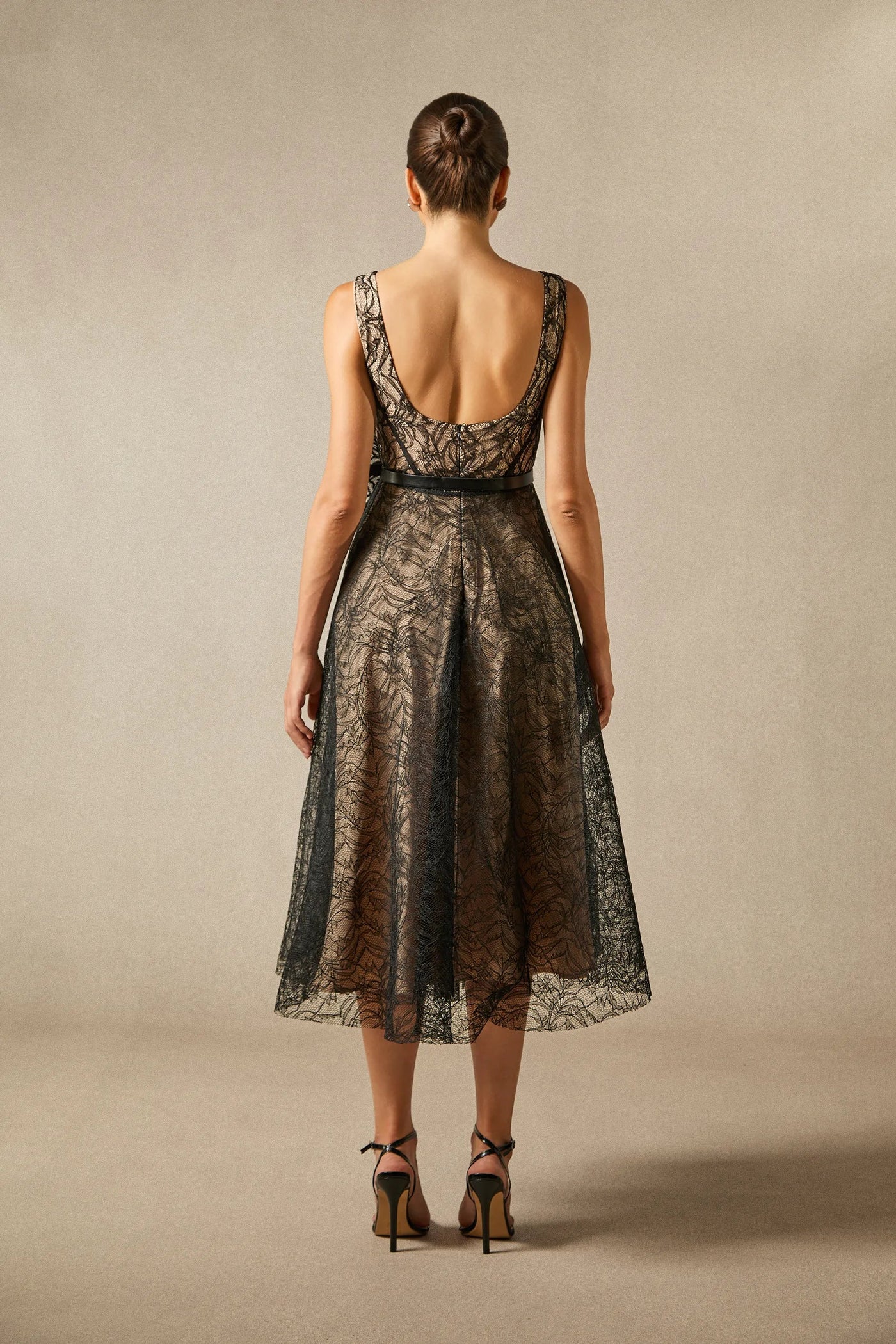 Mina Floral Appliqué Lace Top Midi Dress