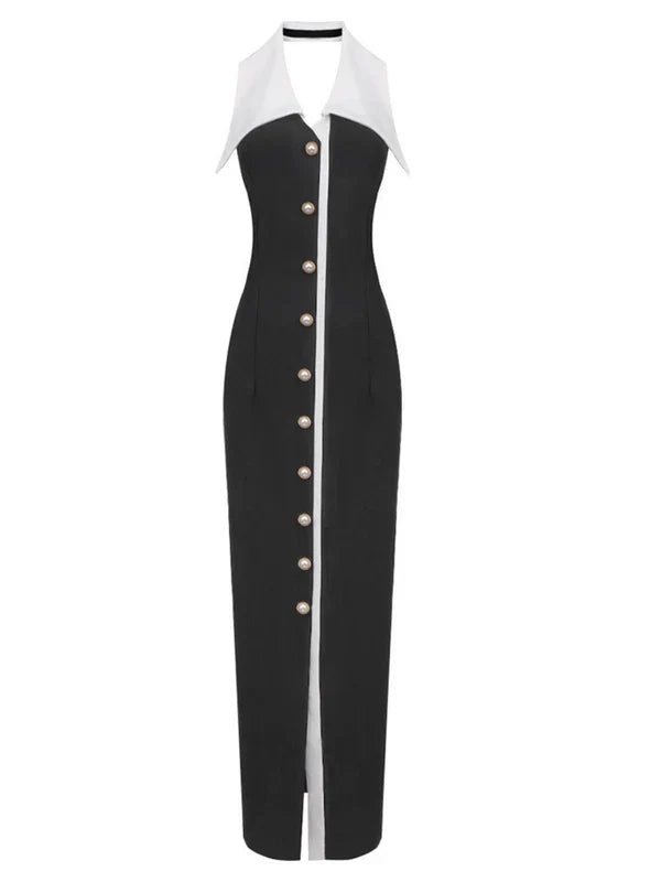 Cambrie Folded Collar Button-Down Long Dress