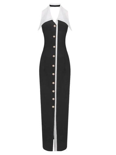 Cambrie Folded Collar Button-Down Long Dress