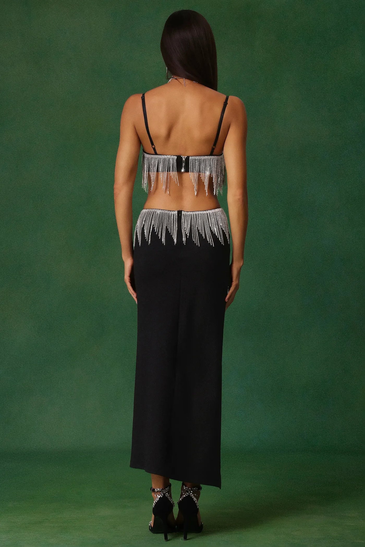 Jerlyn Elmas Fringed Slit Bandage Long Dress