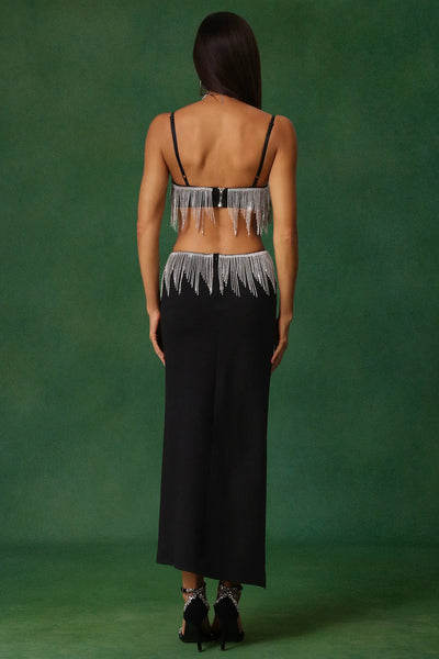 Jerlyn Elmas Fringed Slit Bandage Long Dress