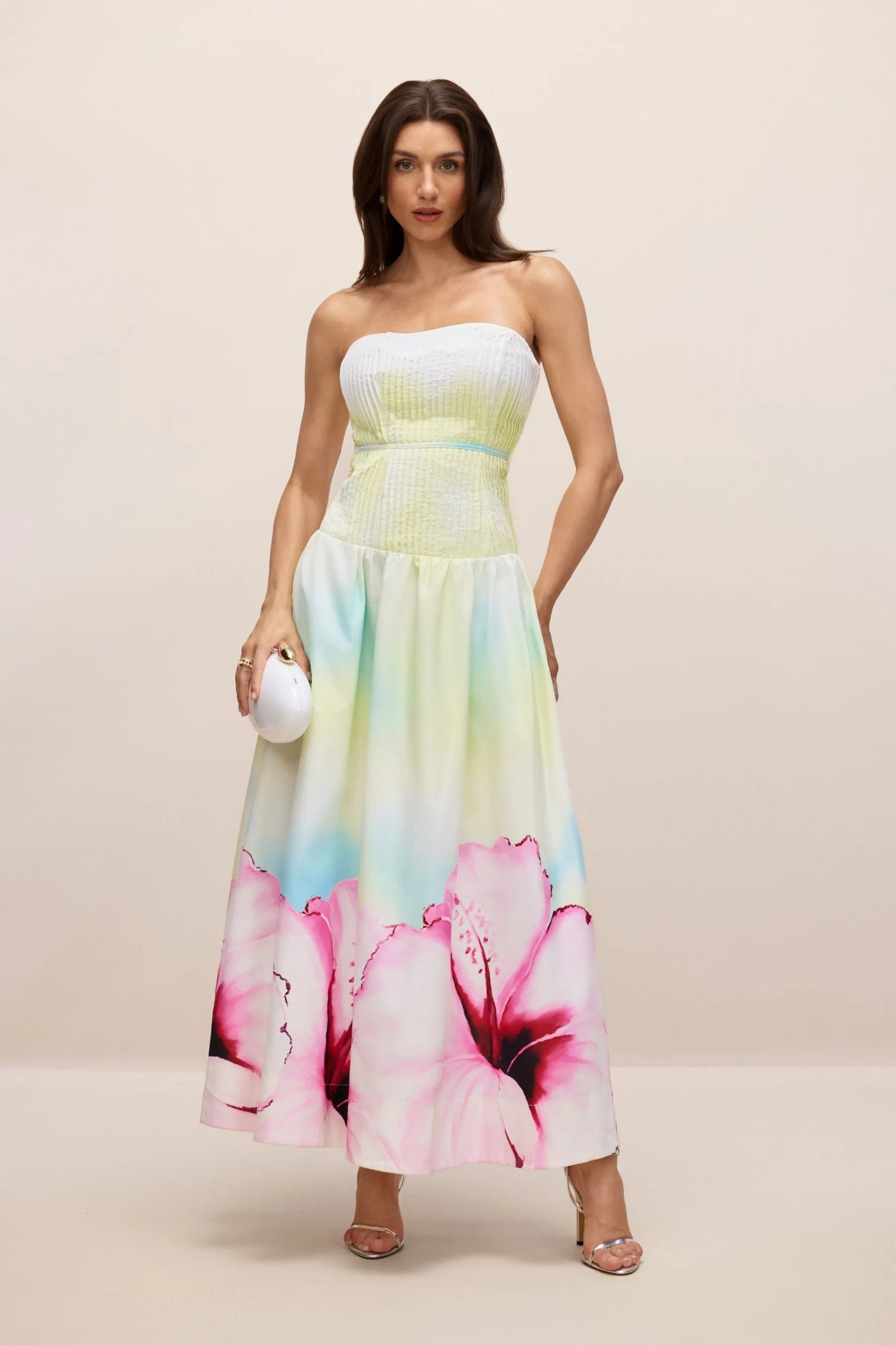 Beautiful Strapless Floral Pattern Long Dress