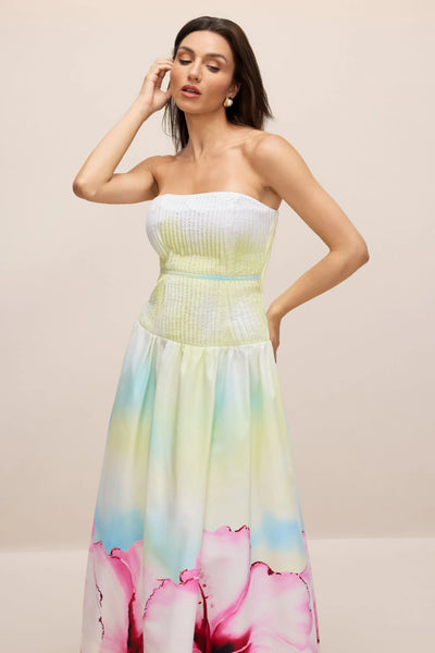 Beautiful Strapless Floral Pattern Long Dress