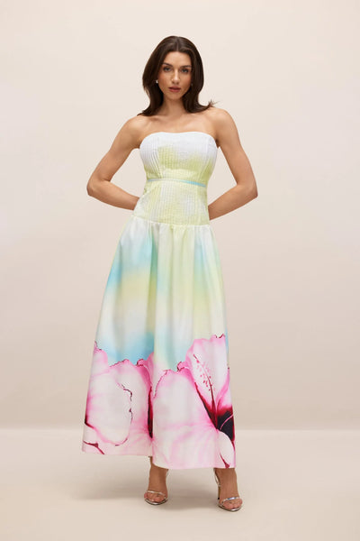 Beautiful Strapless Floral Pattern Long Dress