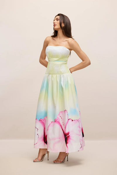 Beautiful Strapless Floral Pattern Long Dress