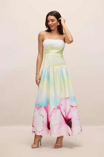 Beautiful Strapless Floral Pattern Long Dress