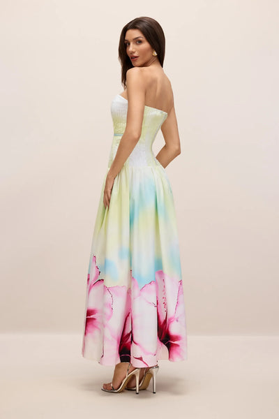 Beautiful Strapless Floral Pattern Long Dress
