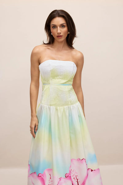 Beautiful Strapless Floral Pattern Long Dress