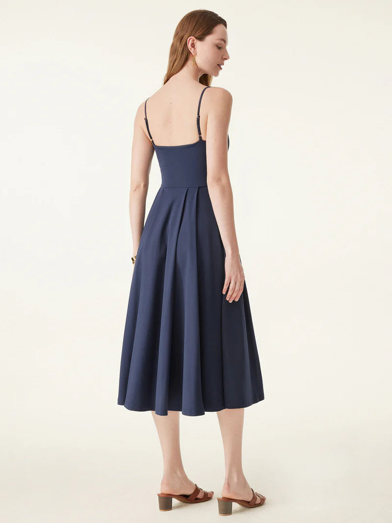 Bamboo Ponte V-neck Fit-and-flare Midi Brami Sundress with Pockets