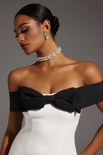 Devere Off-Shoulder Bow Tie Mini Dress