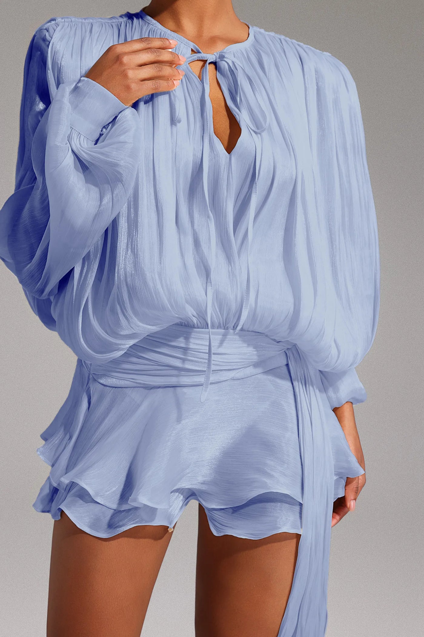 Dekia Long Sleeve Hollow Out Ruffled Mini Dress