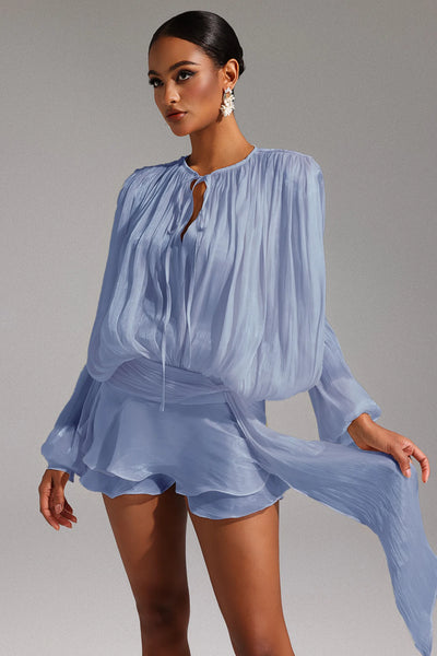 Dekia Long Sleeve Hollow Out Ruffled Mini Dress